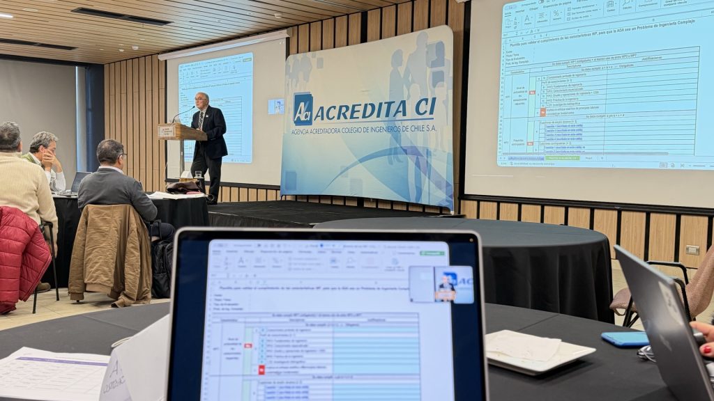 El Dr. José Humberto Loría Arcila revisa la plantilla para validar si una actividad diseñada cumple las características de un problema de ingeniería complejo, mientras los participantes siguen el ejercicio en sus dispositivos.