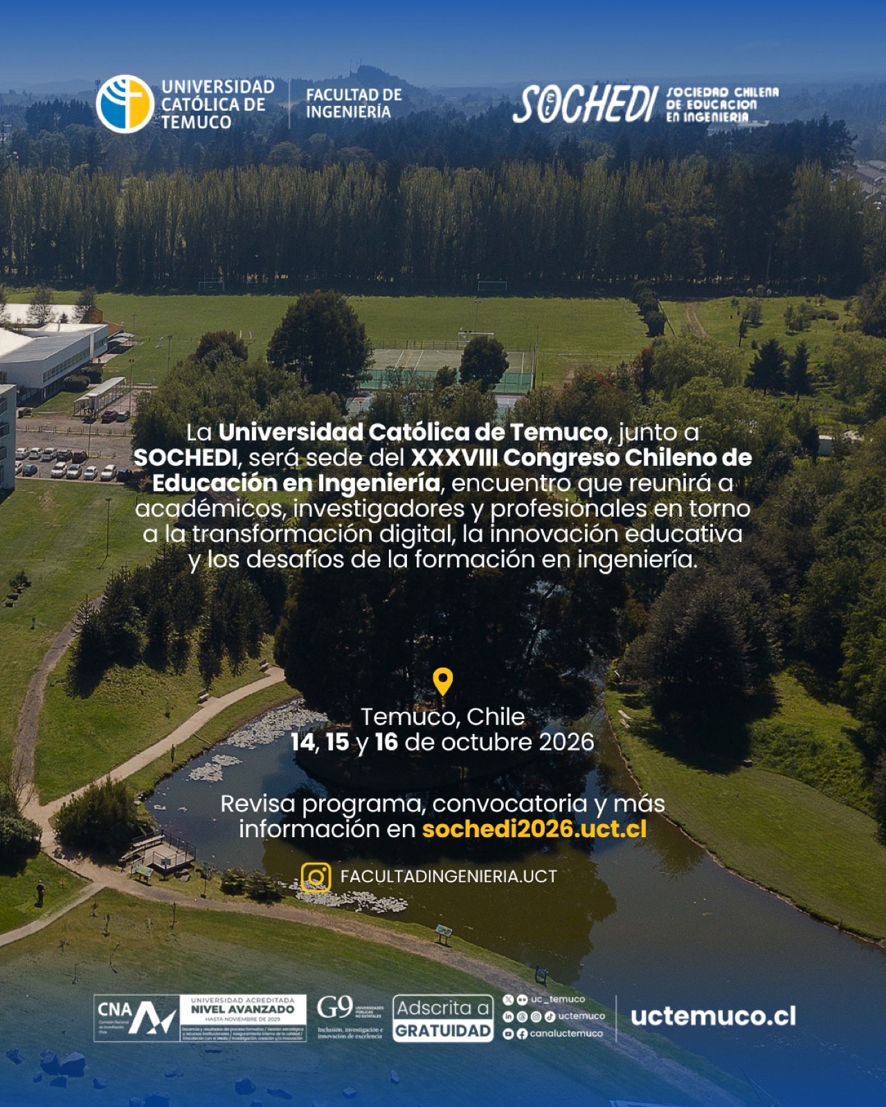 Afiche oficial del Congreso SOCHEDI 2026, Universidad Catolica de Temuco